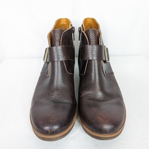 Kork-Ease Brown Leather Low Block Heel Ankle Booties - Picture 2 of 9